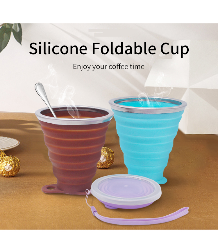 Amazon Hot Sale Wholesale Custom Reusable Kids Portable Foldable Silicone Collapsible Coffee Water Drinking Cup lids