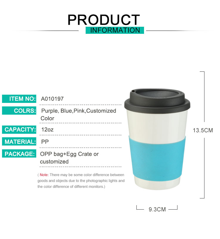 Eco friendly take away custom logo silicone sleeve double wall travel biodegradable plastic cups reusable coffee cup with lid