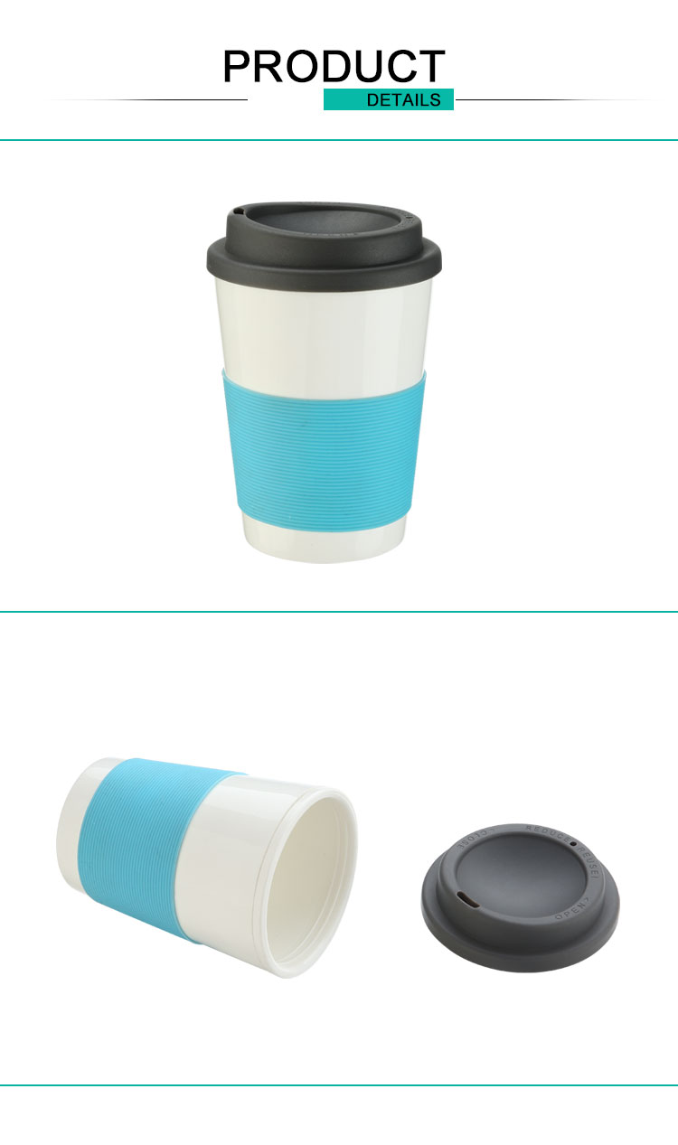 Eco friendly take away custom logo silicone sleeve double wall travel biodegradable plastic cups reusable coffee cup with lid