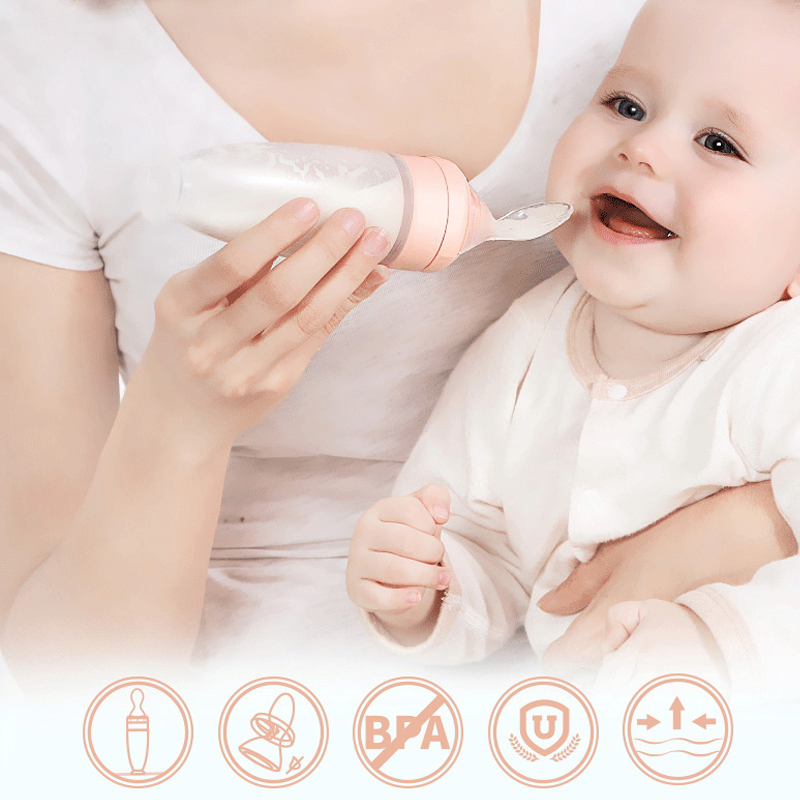 Best Selling Products Hot sale squeezable silicone baby feeding bottle with spoon for Newborn