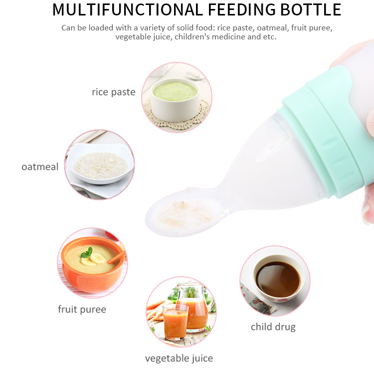 Portable Custom Logo Safety Food Grade Dispenser Food Pouch Silicone Baby Feeder Feeding Bottle