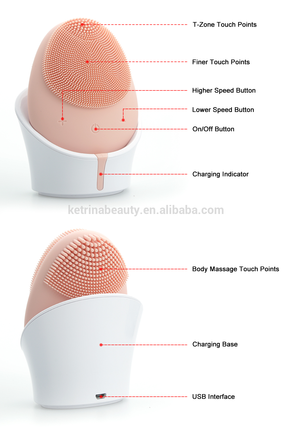 Alibabaelectrical Massage Apparatus System Pore Cleanser Electric Make Up USB Charging Cables Best Facial Cleansing Brush