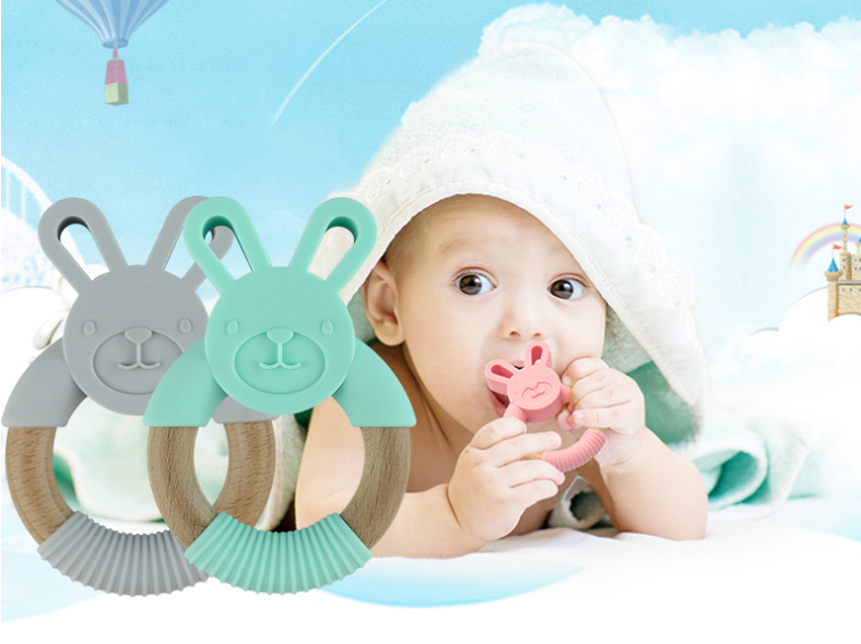 Hot Sale Teething Toy Newborn Silicone And Wooden Funny Ear Teether For Baby