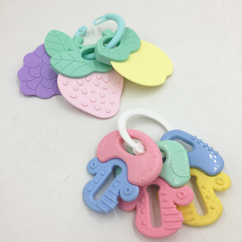 Soft Key ring Fruit shape food Grade silicone baby teethers toys toddler Grasp Chew Toy BPA free infant Training Toothbrush