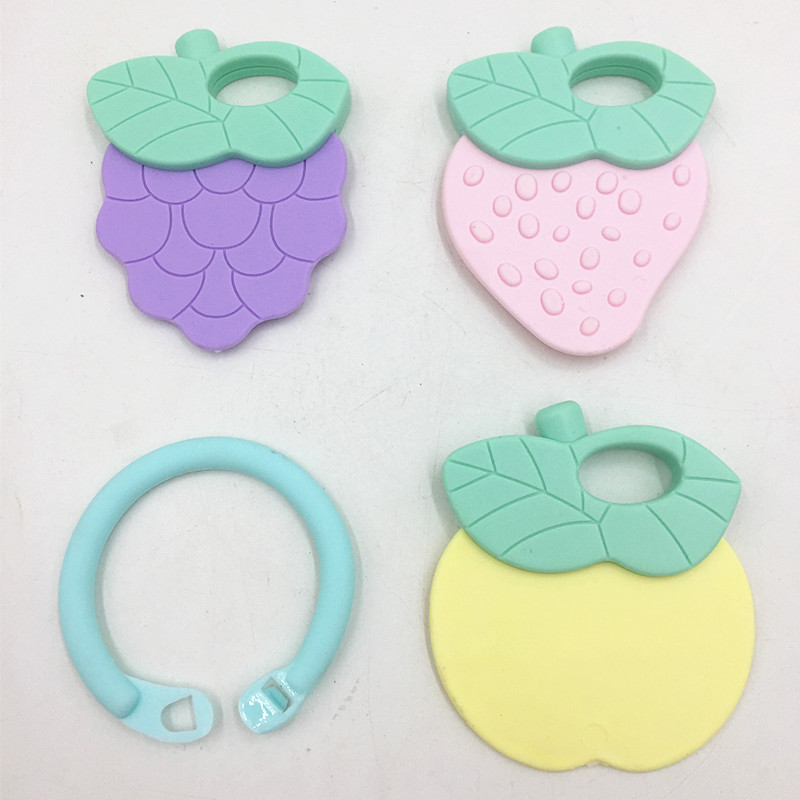 Soft Key ring Fruit shape food Grade silicone baby teethers toys toddler Grasp Chew Toy BPA free infant Training Toothbrush