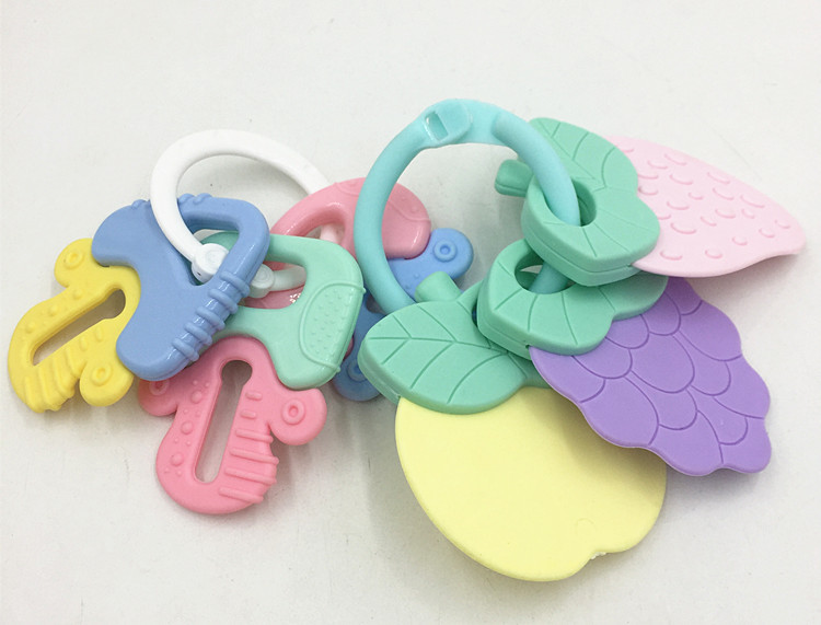 Soft Key ring Fruit shape food Grade silicone baby teethers toys toddler Grasp Chew Toy BPA free infant Training Toothbrush