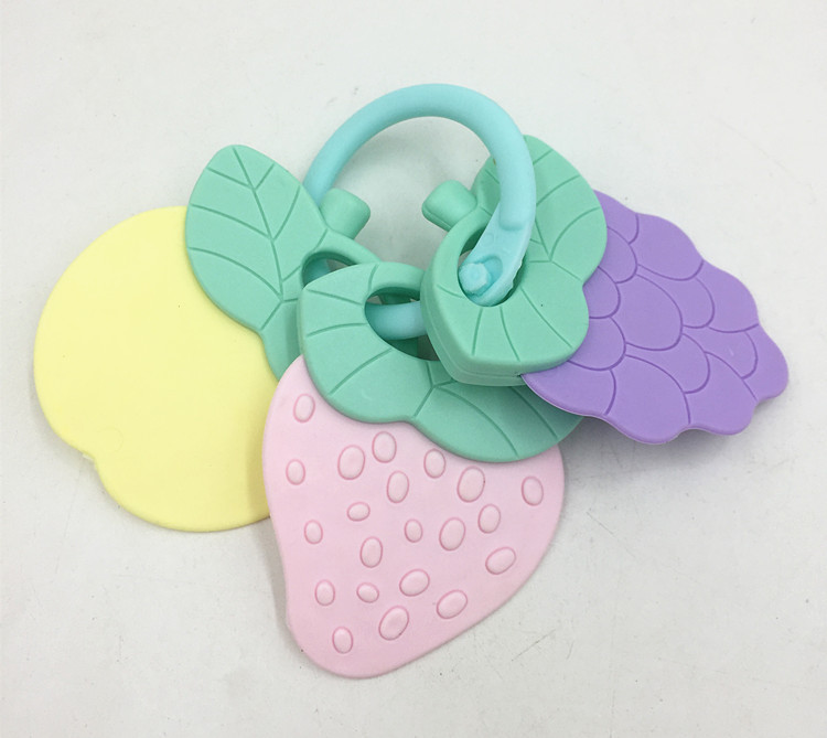 Soft Key ring Fruit shape food Grade silicone baby teethers toys toddler Grasp Chew Toy BPA free infant Training Toothbrush