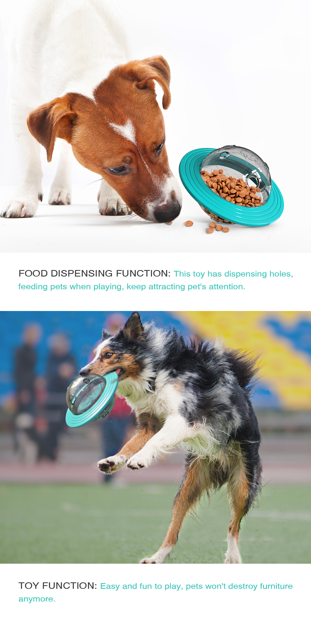 Dog Treat Ball IQ Interactive Food Dispensing Puzzle Transparent UFO Dog Frisbee Toys for Medium Large Dogs Cats Chasing Chewing