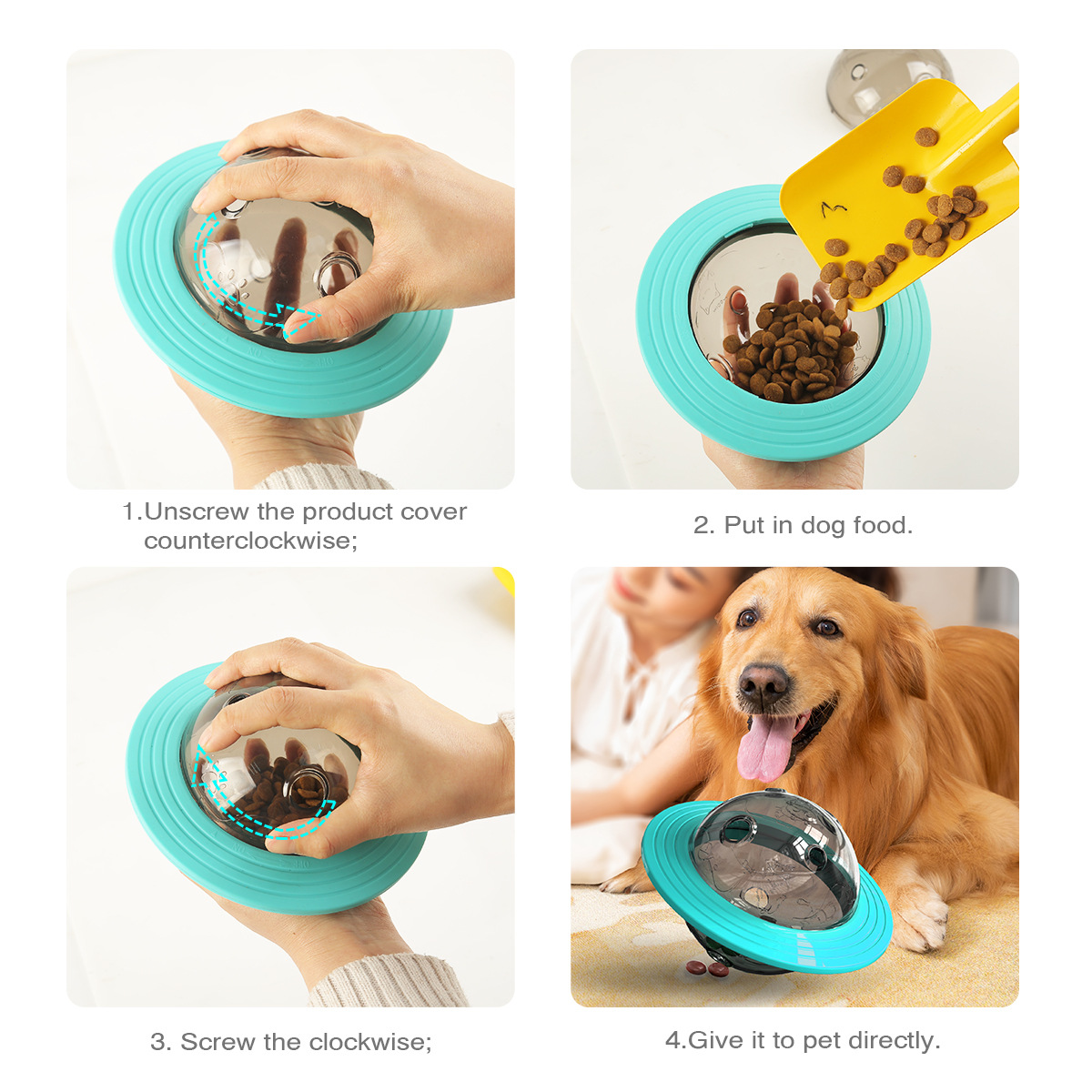 Dog Treat Ball IQ Interactive Food Dispensing Puzzle Transparent UFO Dog Frisbee Toys for Medium Large Dogs Cats Chasing Chewing