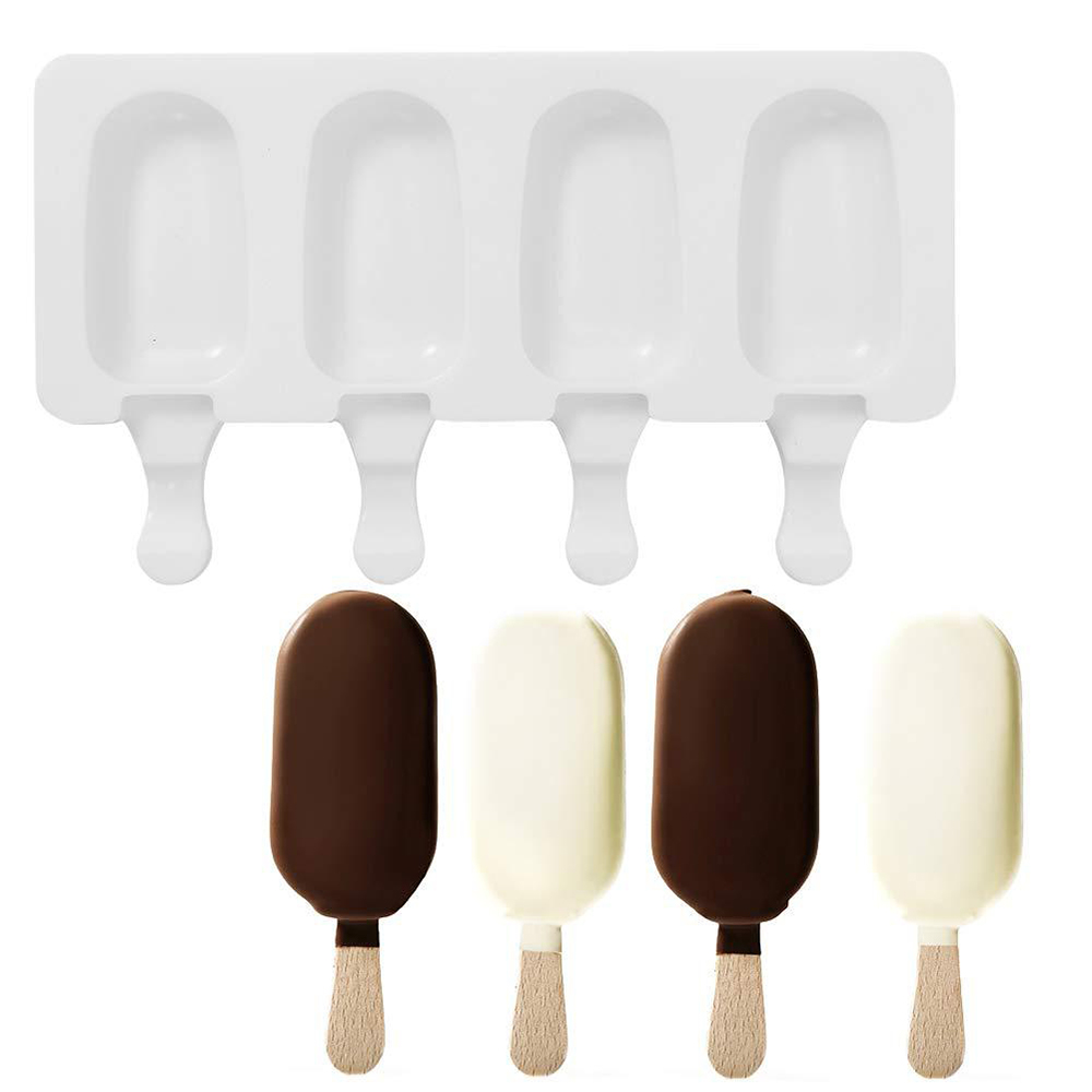 USSE Silicone Ice Cream Mold DIY Homemade Popsicle Molds Freezer Juice 4 Cell Big Size Ice Cube Tray Popsicle Barrel Maker Mould