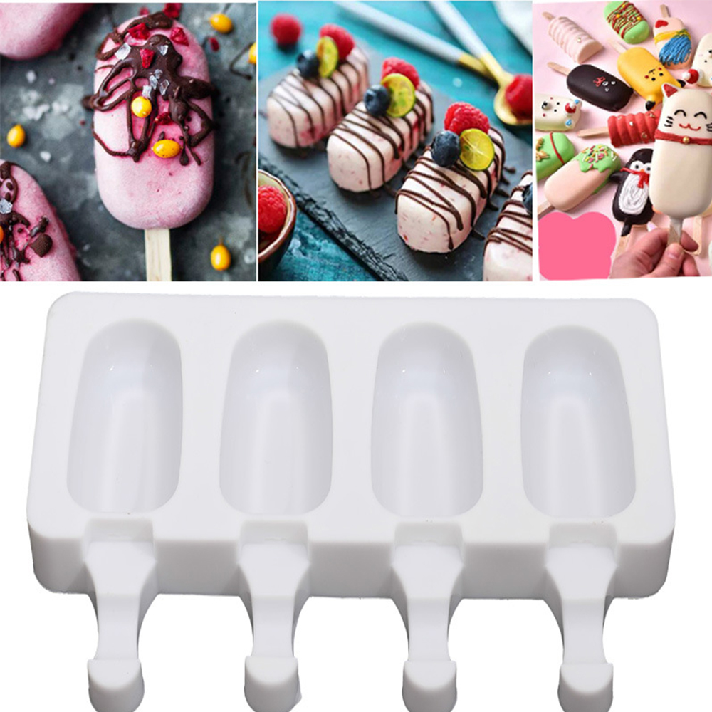 USSE Silicone Ice Cream Mold DIY Homemade Popsicle Molds Freezer Juice 4 Cell Big Size Ice Cube Tray Popsicle Barrel Maker Mould