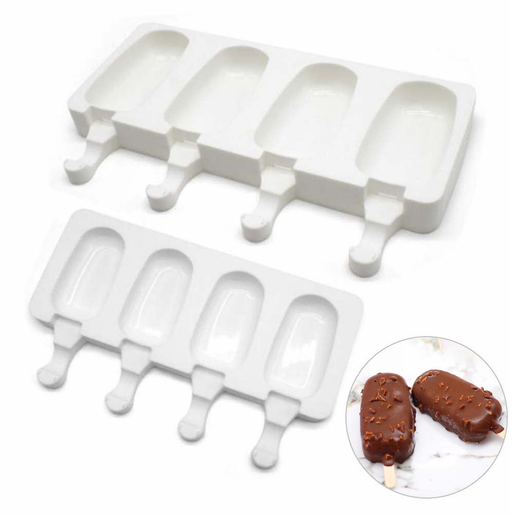 USSE Silicone Ice Cream Mold DIY Homemade Popsicle Molds Freezer Juice 4 Cell Big Size Ice Cube Tray Popsicle Barrel Maker Mould