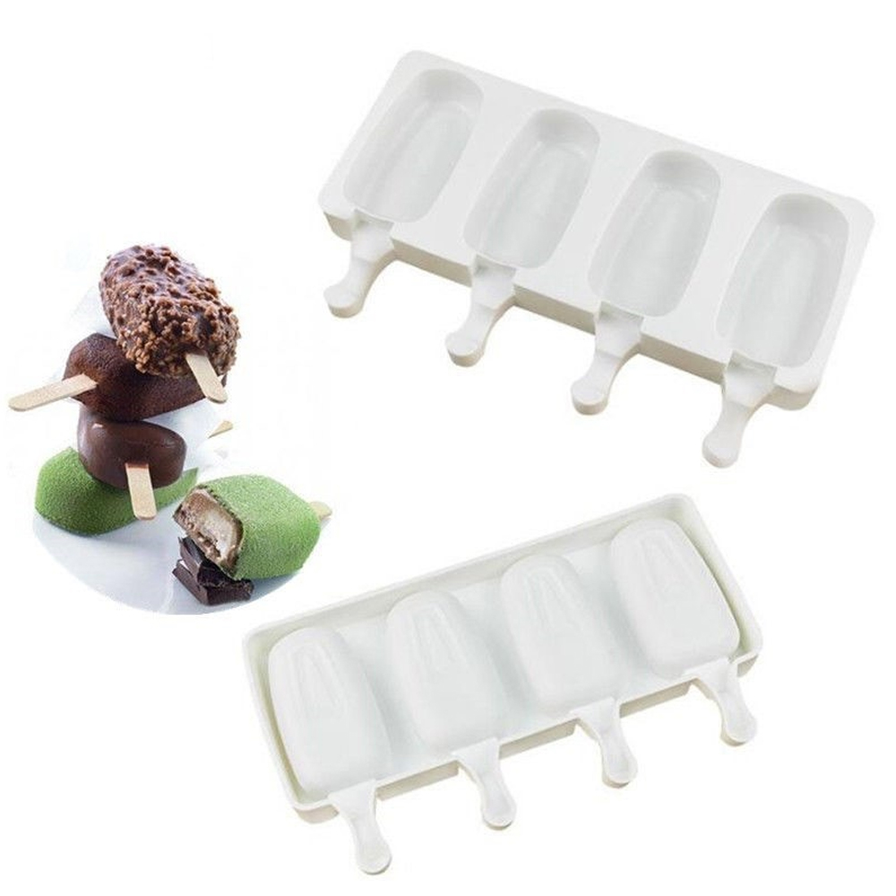 USSE Silicone Ice Cream Mold DIY Homemade Popsicle Molds Freezer Juice 4 Cell Big Size Ice Cube Tray Popsicle Barrel Maker Mould