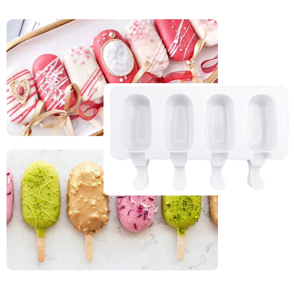 USSE Silicone Ice Cream Mold DIY Homemade Popsicle Molds Freezer Juice 4 Cell Big Size Ice Cube Tray Popsicle Barrel Maker Mould