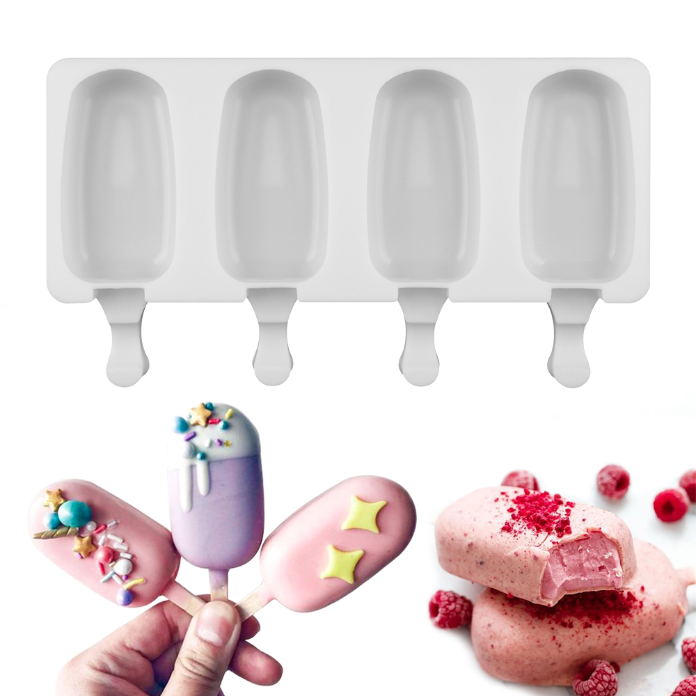 USSE Silicone Ice Cream Mold DIY Homemade Popsicle Molds Freezer Juice 4 Cell Big Size Ice Cube Tray Popsicle Barrel Maker Mould