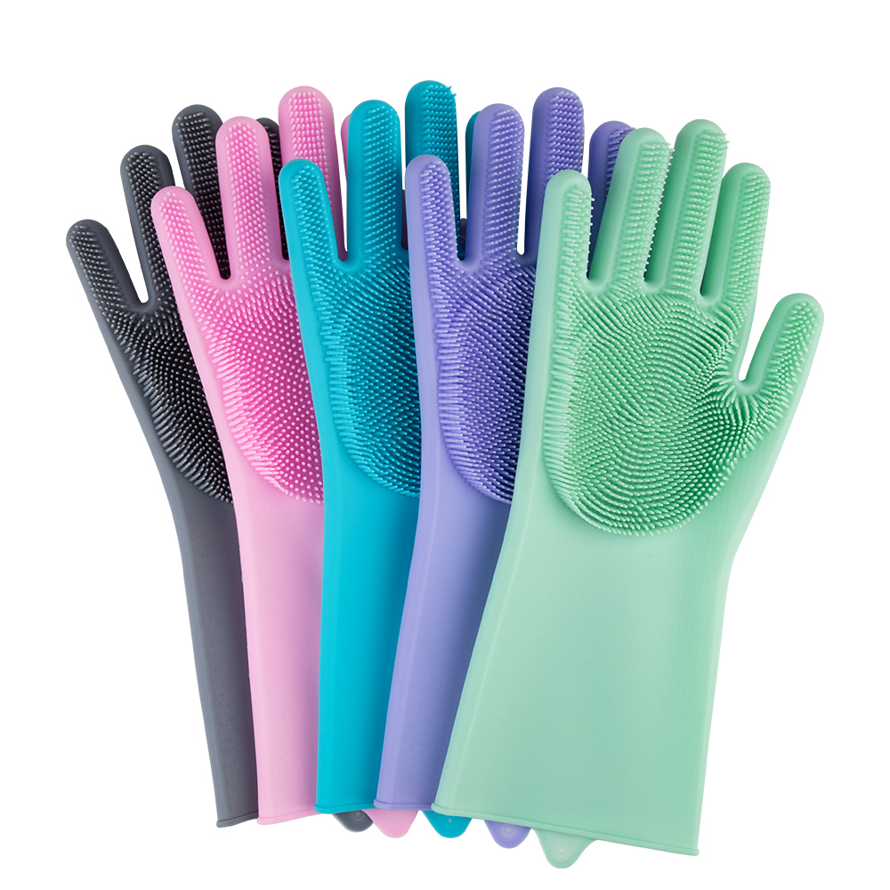 Magic Silicone Gloves, Reusable Dishwashing Gloves with Wash Scrubber, Heat Resistant Cleaning Gloves for Kitchen,Car, Bathroom