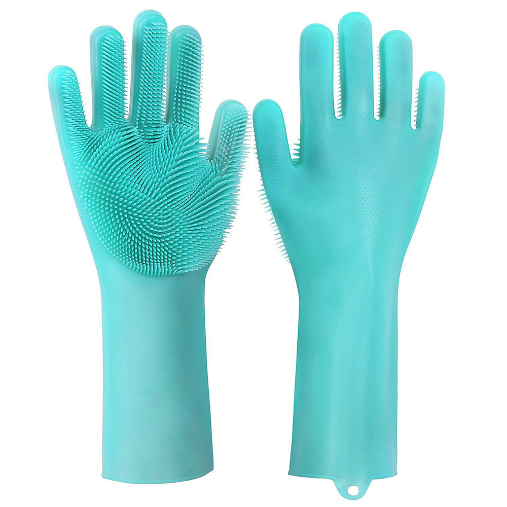 Magic Silicone Gloves, Reusable Dishwashing Gloves with Wash Scrubber, Heat Resistant Cleaning Gloves for Kitchen,Car, Bathroom