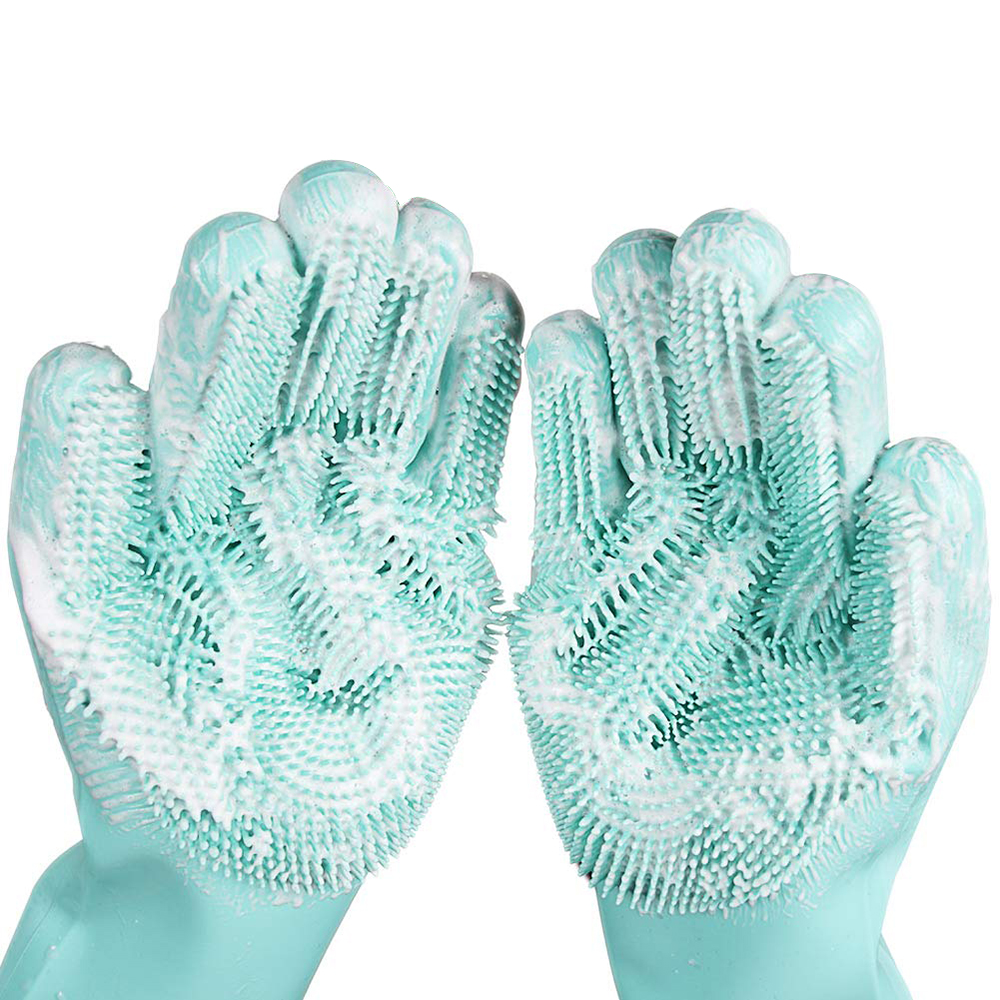 Magic Silicone Gloves, Reusable Dishwashing Gloves with Wash Scrubber, Heat Resistant Cleaning Gloves for Kitchen,Car, Bathroom