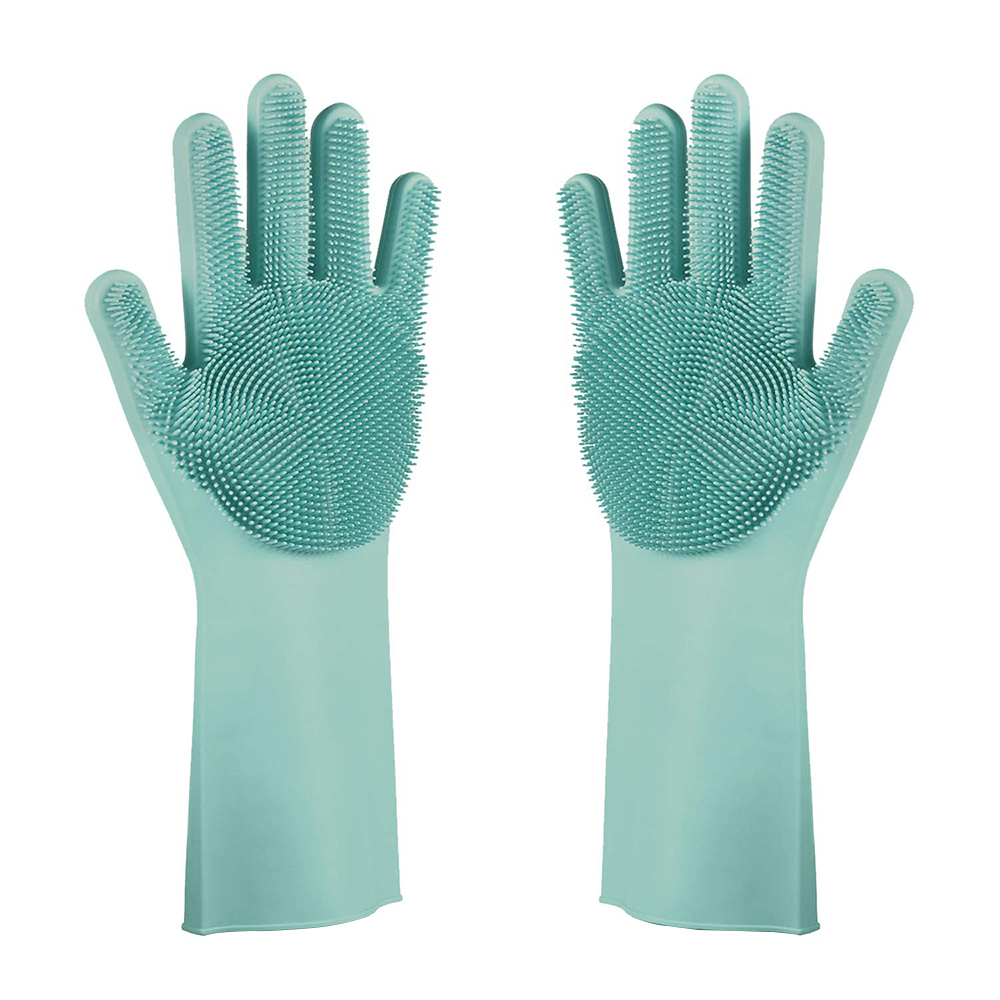 Magic Silicone Gloves, Reusable Dishwashing Gloves with Wash Scrubber, Heat Resistant Cleaning Gloves for Kitchen,Car, Bathroom