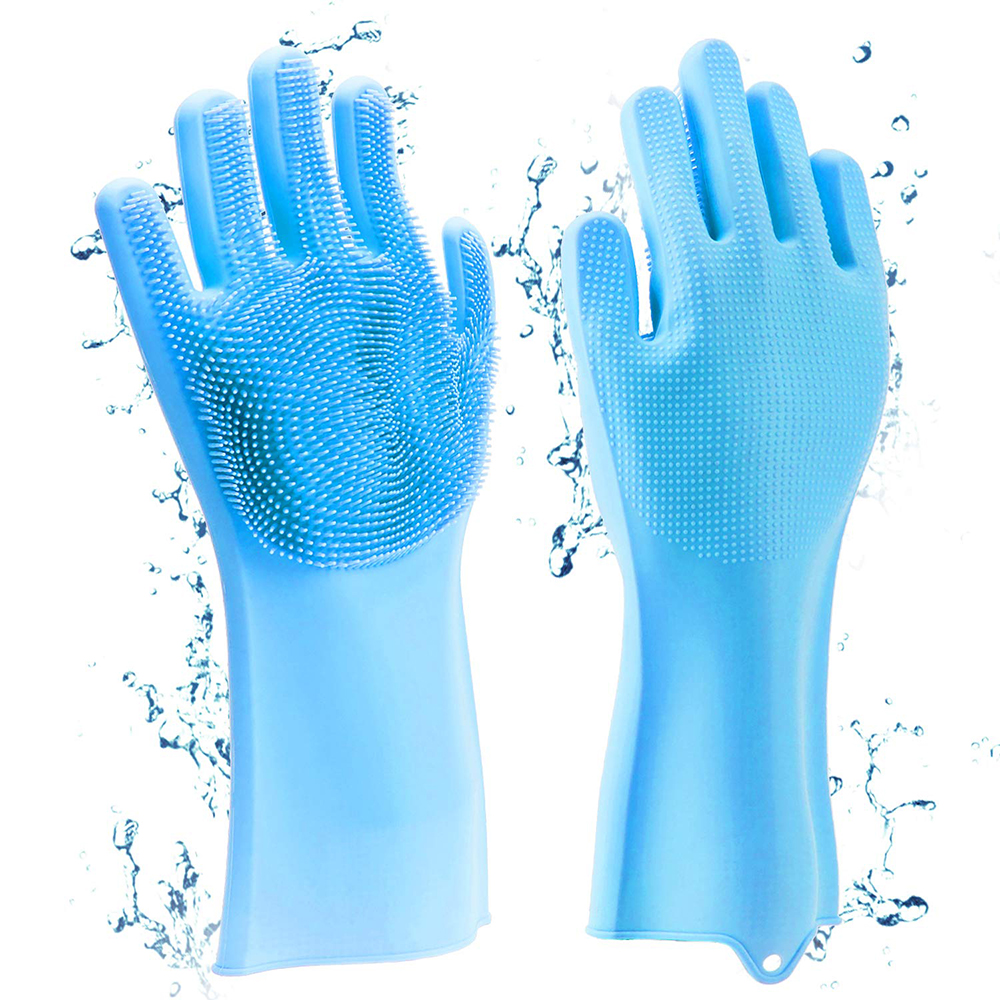 Magic Silicone Gloves, Reusable Dishwashing Gloves with Wash Scrubber, Heat Resistant Cleaning Gloves for Kitchen,Car, Bathroom