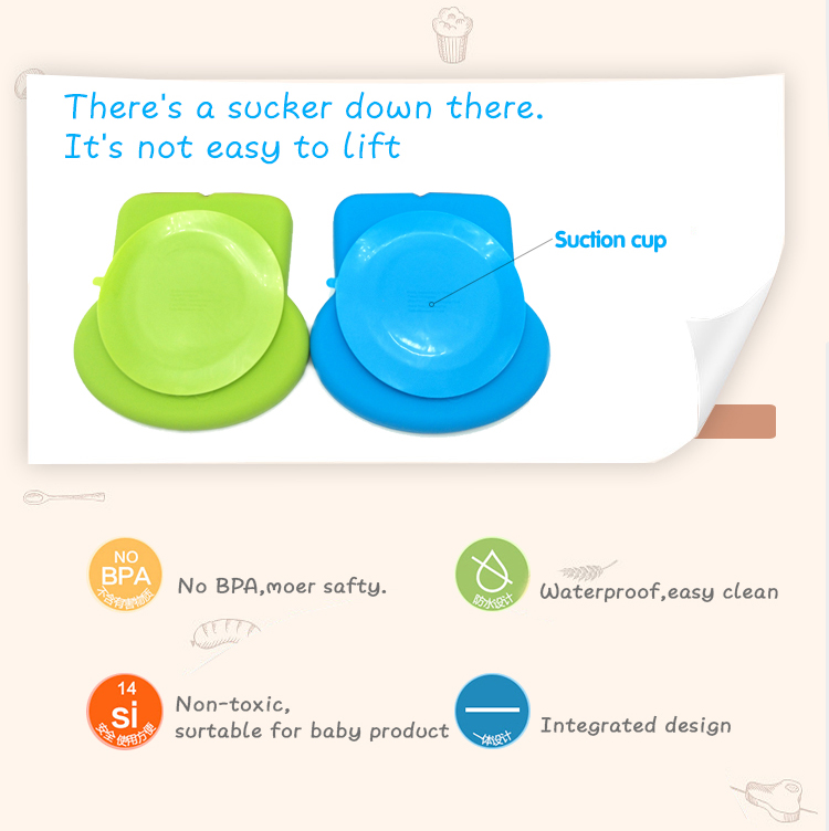Food Grade silicone baby suction cup mat placemat one-piece silicone baby dinner plate and bowls