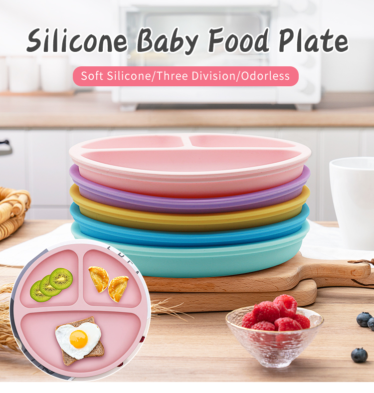 Amazon Top Seller Dinner Food Placemat Toddler Kids Baby Dishes Silicone Divided Plate