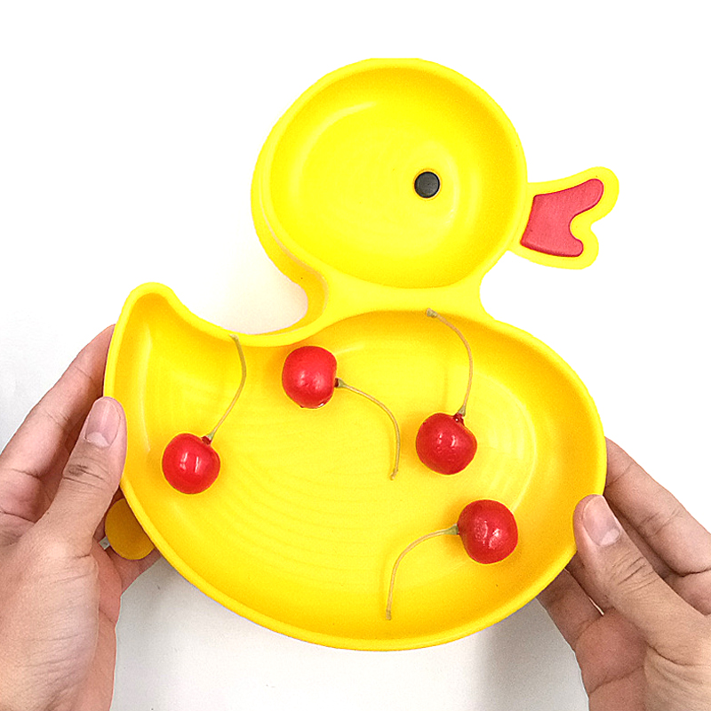 Dishwasher, Microwave and Oven Safe, Non Slip One-piece baby silicone rubber divided dinner suction duck plate for toddlers