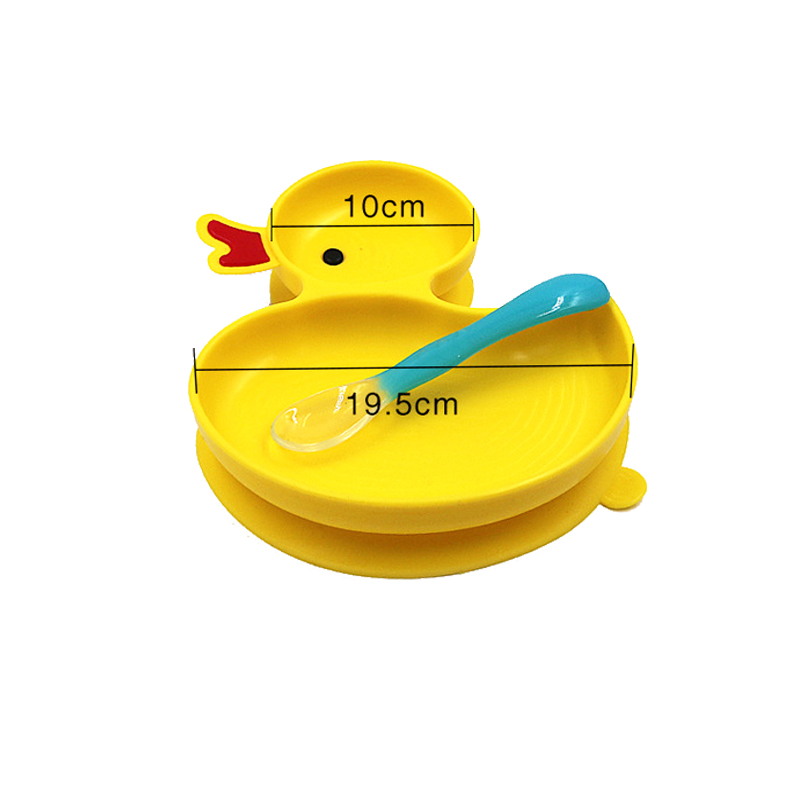 Dishwasher, Microwave and Oven Safe, Non Slip One-piece baby silicone rubber divided dinner suction duck plate for toddlers