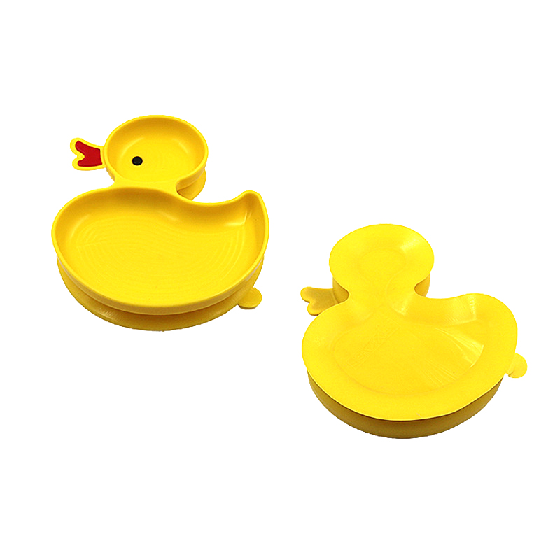 Dishwasher, Microwave and Oven Safe, Non Slip One-piece baby silicone rubber divided dinner suction duck plate for toddlers