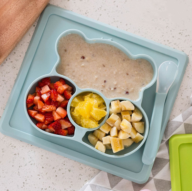 Silicone baby suction plate kids dinner antisplill plate with spoon and fork feeding set baby supplies & products